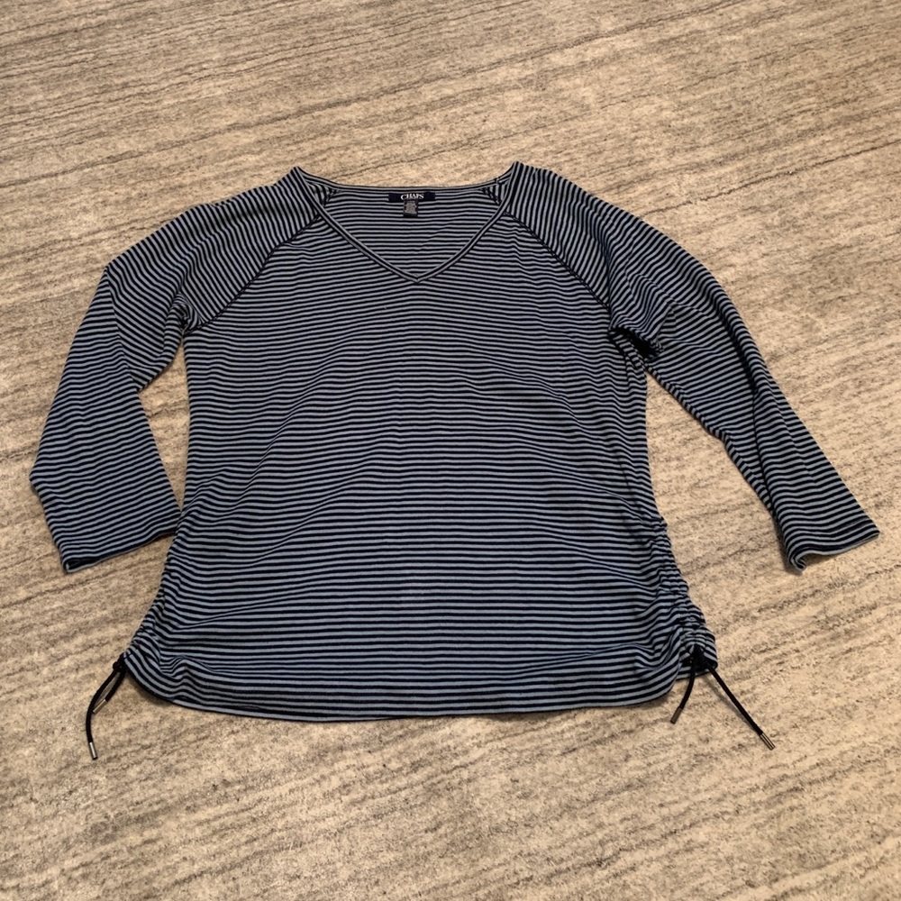 CHAPS Navy/Lt Blue Striped Tee, Sz Lg